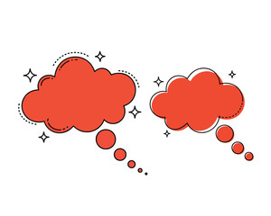 Red Thought and Speech Bubbles: Retro Comic Style Dialog Box Vectors