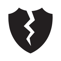 Broken shield icon representing vulnerability security risk and system failure showing a lack of protection against digital cyber attack