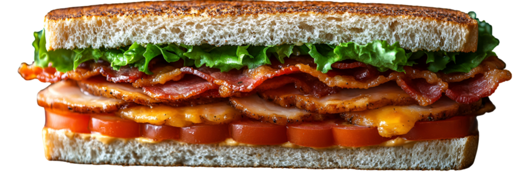 Colorful layered sandwich with various ingredients