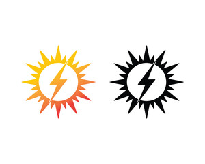 Solar Power Lightning Bolt Logo: Sunburst Energy and Electricity Symbol