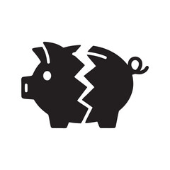 Broken piggy bank icon representing financial crisis bankruptcy or loss of savings symbolizing economic recession and investment failure