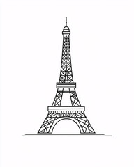 Fototapeta premium Line art illustration of the Eiffel Tower, iconic Paris landmark in minimalist black and white style 