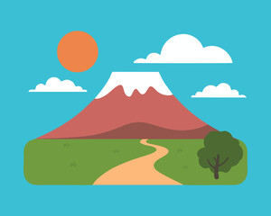 Flat Design Mountain Landscape Illustration: Mount Fuji, Nature, and Adventure Art