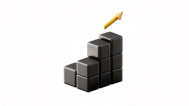 A 3D bar graph representing growth with an upward arrow.