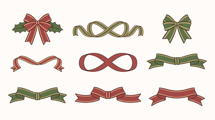 Collection of festive holiday ribbons and bows for decoration