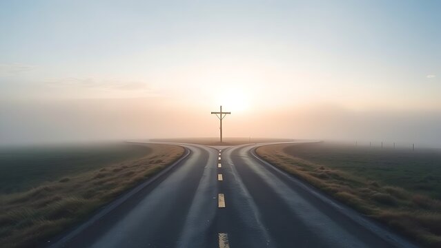 A conceptual crossroads splitting in two directions, symbolic path choice.