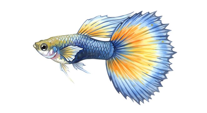 Elegant watercolor guppy illustration perfect for vibrant aquarium designs and unique tropical fish themed projects, a splash of color for your next design