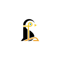 Modern minimalist logo featuring a stylized penguin formed with clean black shapes and a flowing yellow line. The design combines simplicity and elegance, symbolizing creativity, agility, friendliness