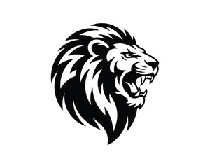 Roaring Lion Head Mascot Logo - Black and White Vector Illustration