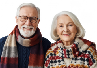 Happy senior couple smiling isolated on transparent background