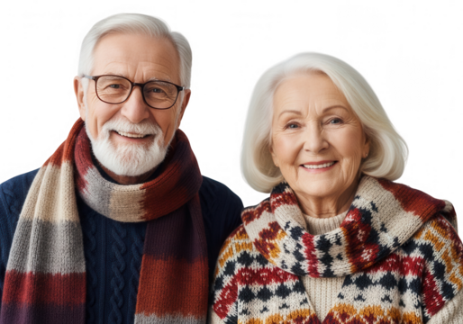 Happy senior couple smiling isolated on transparent background
