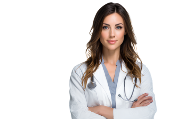 Confident Female Doctor in White Coat Medical Professional with Stethoscope Health Clinic Expert with Professional Attitude