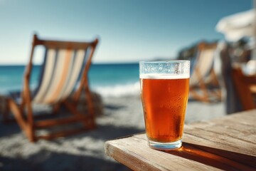 Enjoying a Cold Drink on a Sunny Beach With Comfortable Chairs in the Background
