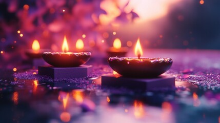 Banner design for diwali festival and podium,Diwali light decoration candle with fireworks,Stage,Product display Showcase design sparkle background,Deepavali,Dipavali,3D podium illustration.