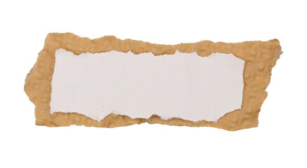 Un morceau de carton brut déchiré, avec un espace blanc et vide pour du texte sur un fond...