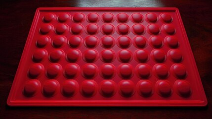Naklejka premium Red silicone tray with multiple rows of small, circular indentations. the indentations are arranged in a grid-like pattern and are evenly spaced.