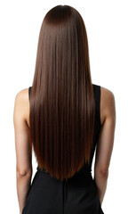 Naklejka premium Back View Female Hair Woman shown from behind with long straight brown hair, neat haircut, isolated against white with soft