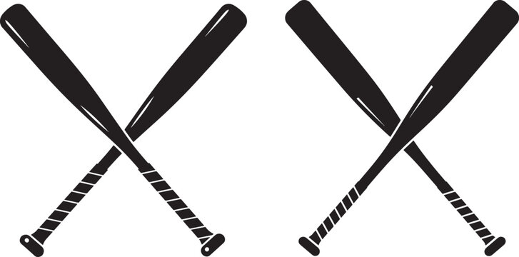 Two crossed baseball bats silhouette isolated on transparent background