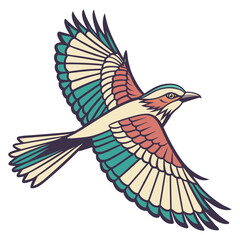 Obraz premium detailed, colorful, intricate, ornate, illustrated, avian, bird, flying, wings spread, vibrant colors, geometric patterns, feathers, dynamic, digital art 