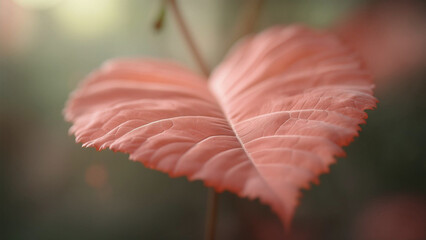 柔らかな光に包まれた一枚の紅葉葉（クローズアップ） - 繊細な葉脈、秋、ボタニカル、マクロの癒やし背景