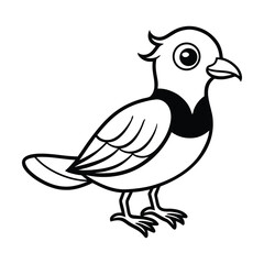bird, cartoon, black and white, simple, minimalist, line art, vector illustration, cute, adorable, stylized
