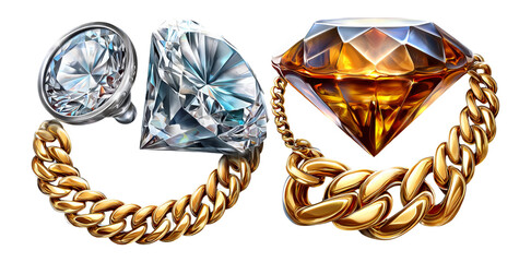 Fototapeta premium Stunning Gems and Golden Chains on Transparent Background for Stock Photography