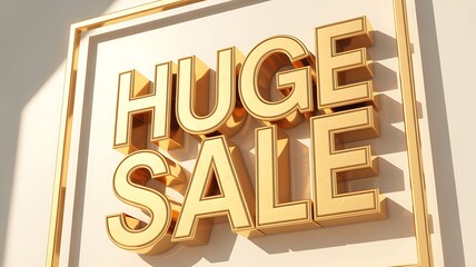 Golden "Huge Sale" 3D Text with Dramatic Lighting