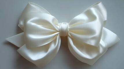 Naklejka premium Close-up of a large, white ribbon bow. the bow is made of satin and has a smooth, shiny texture. it is tied in a knot at the center of the bow, with the ends of the ribbon curling around the edges.