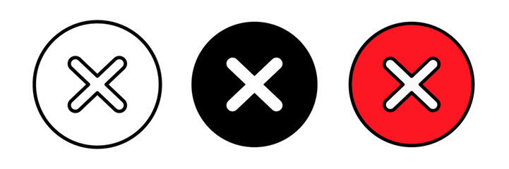 Fototapeta premium Close (X) icon X symbol representing cancel, exit, remove, delete, or stop action in user interface design and applications.