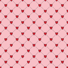 Seamless pattern of pink heart quilting illustration. Editable striped vector heart illustration for wrapping paper, packaging, fabric, room decor, phone case etc