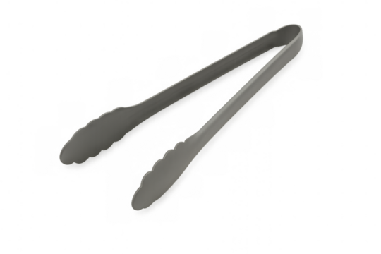 Kitchen tongs, grey serving utensil for cooking, barbecue, and food preparation, transparent background