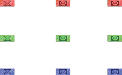 Set of 9 colorful email icons in red, green, and blue circle designs, symbolizing communication, inbox, message, and digital mail concepts.