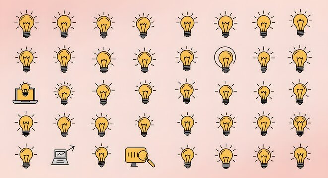 Conceptual idea light bulbs and business graphics on a gradient background