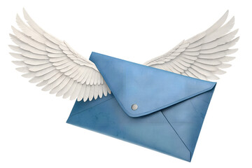 Flying Envelope with Wings Symbolizing Airmail and Fast Message Delivery
