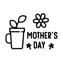 Outline icon with Mother&rsquo;s Day text flower and plant in mug
