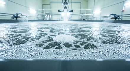 Water treatment plant aeration tank with foam