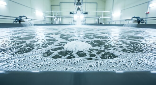 Water treatment plant aeration tank with foam