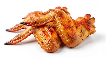 Delicious and crispy grilled chicken wings isolated on white background