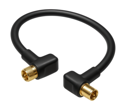 Compact coaxial cable with right-angle connectors for tight spaces behind entertainment