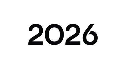 Bold black silhouette of the year 2026 displayed prominently on a clean white background representing the future and new beginnings silhouette