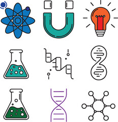 Science icons set chemistry physics biology and astronomy symbols for educational and research projects