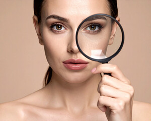 young woman with magnifying glass