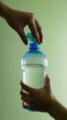 Hands Opening a Water Bottle with Droplets