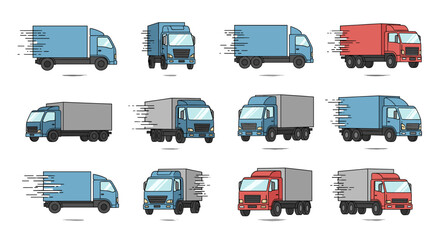 Delivery trucks set in motion with speed lines