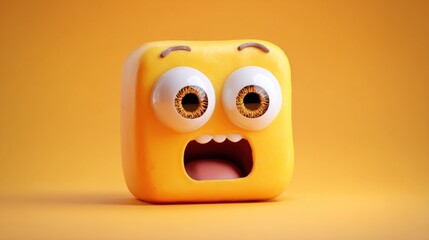 A cartoonish square emoji with wide eyes and an open mouth, set against a warm orange background