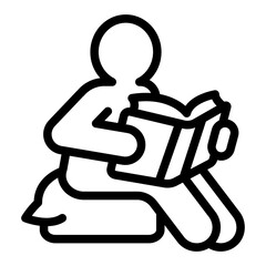 Boy with book on pillow seat line icon, book festival concept. Vector graphics. Book reading for boys sign on white background, style icon mobile or web design.