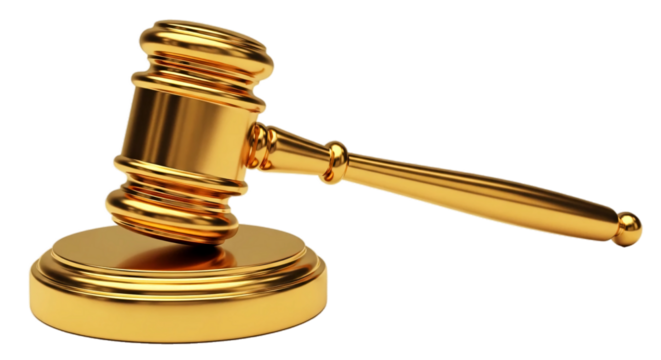 Golden gavel and sounding block symbolizing justice law courtroom authority and legal decisions