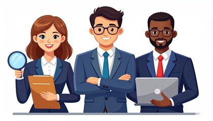 Fototapeta premium Cartoon Style Diverse Business Team of Professional Characters Illustration