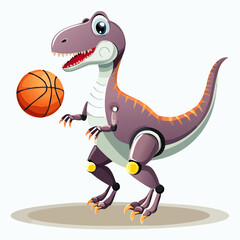 Futuristic robotic dinosaur playing basketball with excitement, blending technology, creativity, and fun in a unique sci-fi sports concept.
