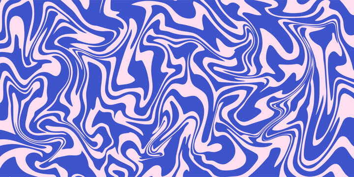 Abstract background pattern with colorful waves. Psychedelic groovy trippy y2k retro seamless pattern in blue and pink colors. Wavy and swirled brush strokes liquid background for packaging design